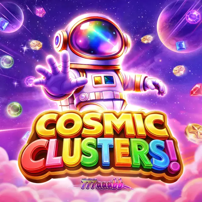 Tampilan visual grid 6x6 pada slot Cosmic Clusters dengan tema luar angkasa.